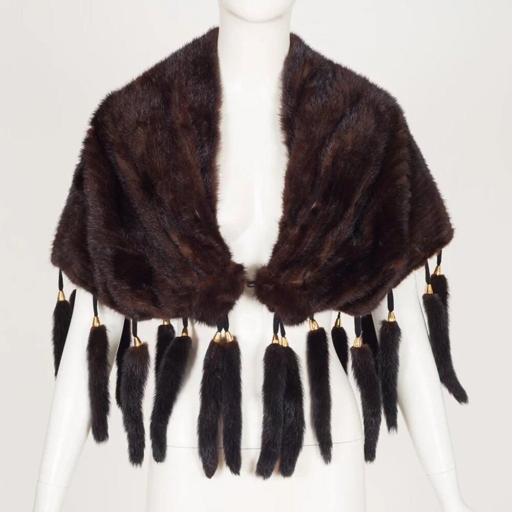 Vintage "Labelle Fourrure" Genuine Brown Mink Tail Fur Stole Wrap